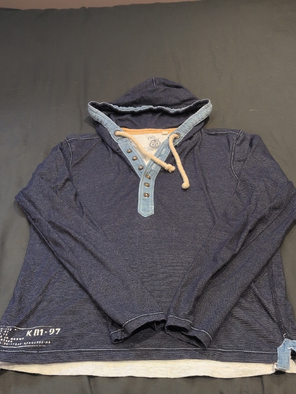 next Navy V-Neck Hooded Sweater with Light Blue Trim